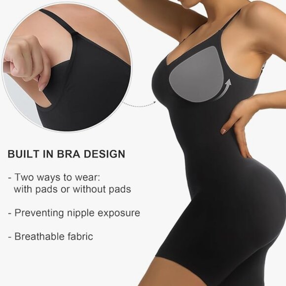 SHAPERX Women's Bra Free Bodysuits Tummy Control Shapewear Mid Thigh Body Shaper - Picture 2 of 4
